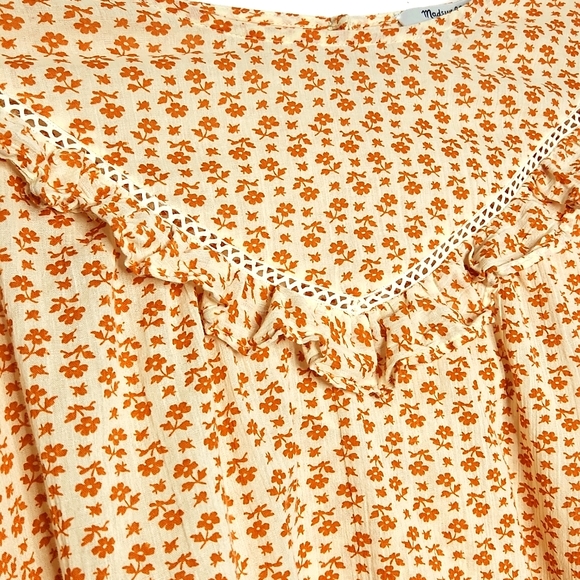 Ruffle-Yoke Prairie Peasant Modest Top in Cutout Blooms Size XL - Picture 7 of 11